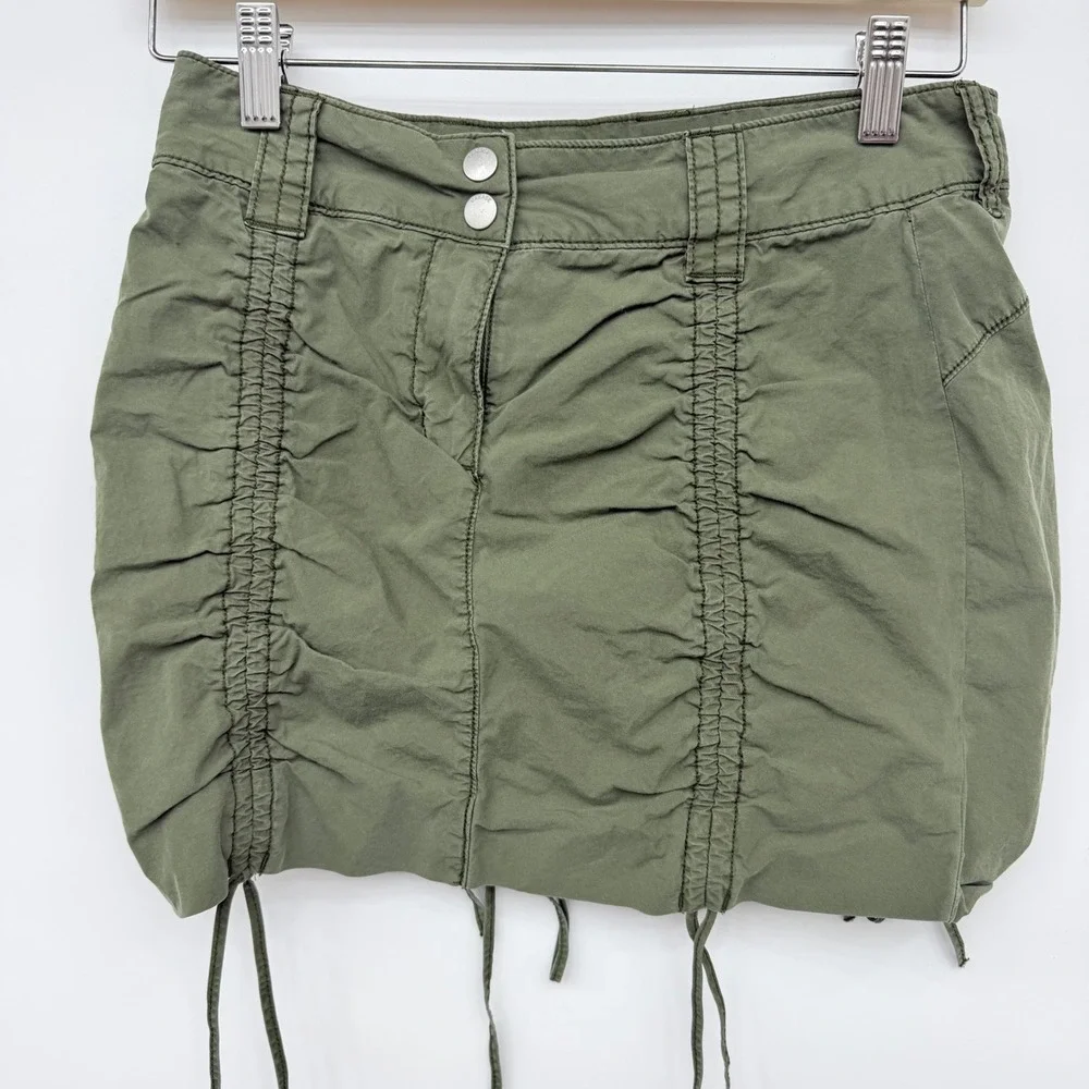 Garage Ruched Grunge Cargo Mini Skirt‎ Utility Gorpcore Womens XS Olive Green